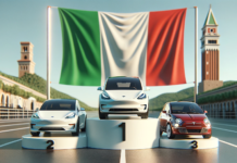 Quante auto elettriche sono state vendute in Italia nel 2023 Un podio con il primo posto occupato da una Tesla Model Y, il secondo posto da una Tesla Model 3 e il terzo posto da una Fiat 500 Electric