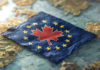 Stellantis nel vortice dei dazi di Trump Ipotetica bandiera della Nuova Unione tra Europa e Canada (Midjourney)