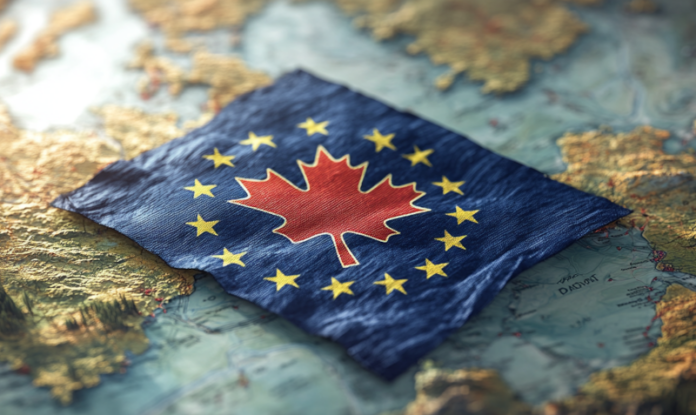 Nuova_Unione Ipotetica bandiera della Nuova Unione tra Europa e Canada (Midjourney)